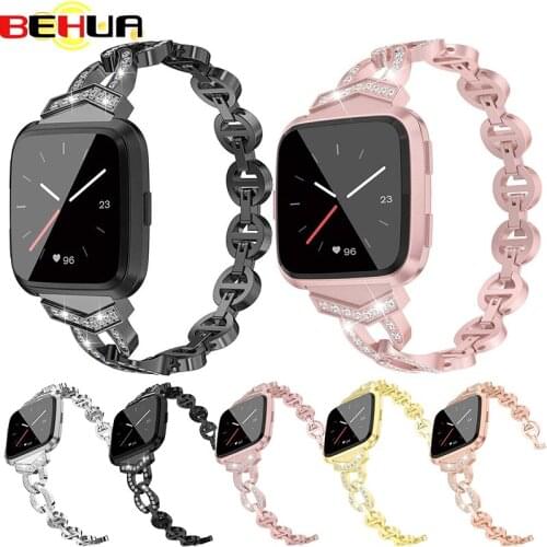 Bands for Women Replacement Metal Bling Strap Bracelets for Fitbit Versa SmartWatch Band Accesssories with Rhinestones wristband