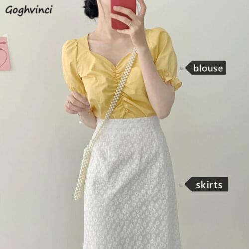 Women Sets Ins Summer Elegant Simple Trendy Lady 2 Piece Outfit Pleated Top Empire Slim Floral Lovely New All-match Femme Skirt