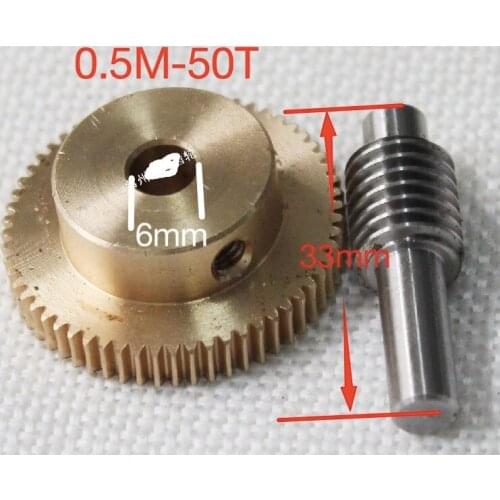 1Set 0.5M-50Teeths Gear Diameter:26.2mm Hole:6mm Rod L:33MM Stainless Steel Worm Gear