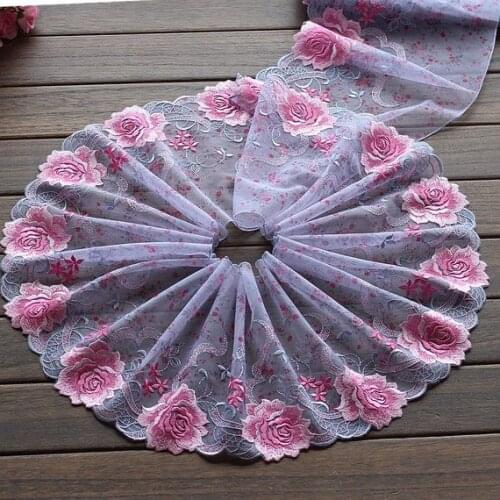 2 yds Purple Lace Trim Exquisite Big Rose Embroidered Tulle Lace 8.66" Wide