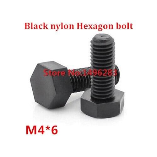 200pcs M4*6 Black Nylon Hexagon Bolt Metric Threaded Hex Head Set Screw
