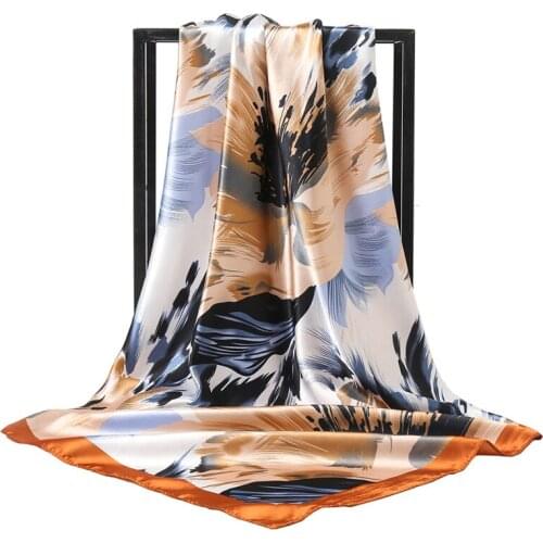 2021 Fashion Silk Square Scarf for Women Hair Band Soft Neckerchief Vintage Hijab Flower Print Headscarf Female Pashmina Bandana
