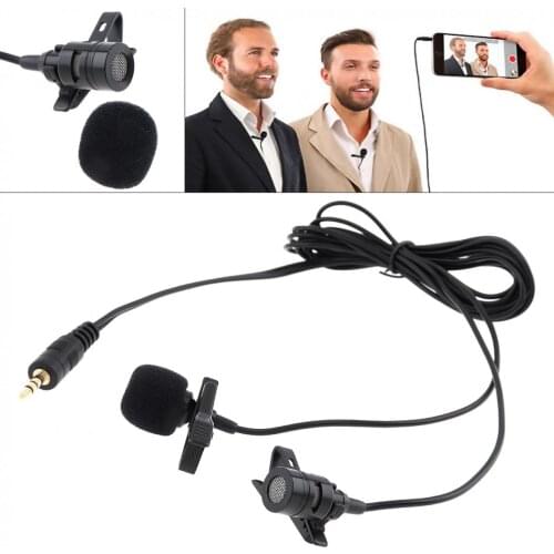 3.5MM Dual Microphone Suit Headsets Microphone Mobile Phone DSLR Camera Clip-on Lapel Condenser Mic for Recording / Speaking