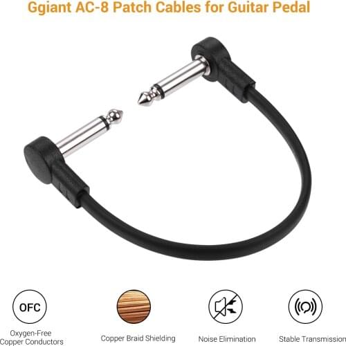 Ggiant AC-8 Guitar Effect Pedal Flat Patch Cables 6 Inch Length with 1/4 Inch Right Angle Connectors Patch Cable Kit 4 Packs