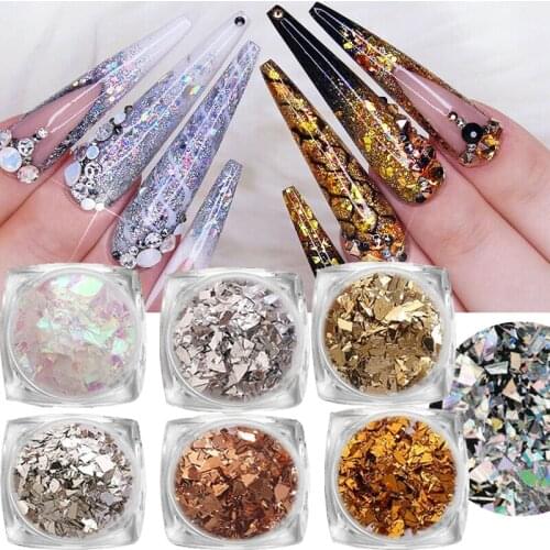 6 colors/set of 3D nails ultra-thin color irregular aluminum foil stickers candy color cellophane fragments sequins nail jewelry