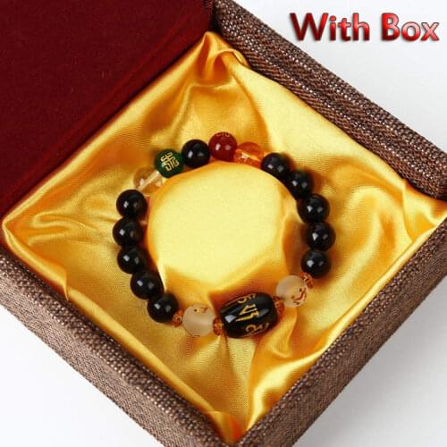Feng Shui Obsidian Bracelet Five-element Wealth Porsperity Good Luck Gift with Box Women Men Bead Bracelets