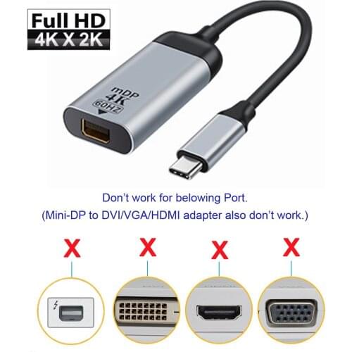 CY USB-C Type C to Mini DP Displayport Cable Adapter 4K 2K 60hz for Tablet & Phone & Laptop