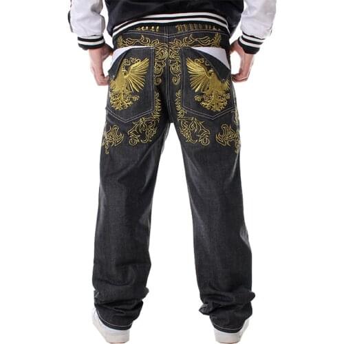 Sokotoo Hiphop jeans streetwear Mens embroidery straight loose casual pants Male plus size fashion hip-hop jeans