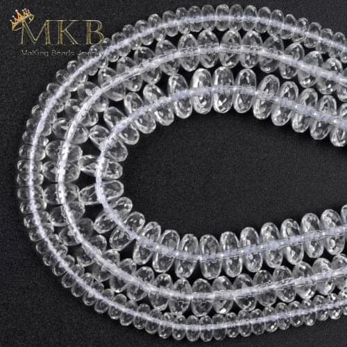 Natural Stone White Quartz Crystal Faceted Rondelle Beads For Jewelry Making 4*6/5*8/6*9mm Spacer Loose Beads Diy Bracelet 15"