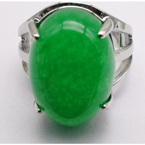 Green Jad e Stone Oval Bead GEM Finger Ring Jewelry For Woman Gift Size 8 X273