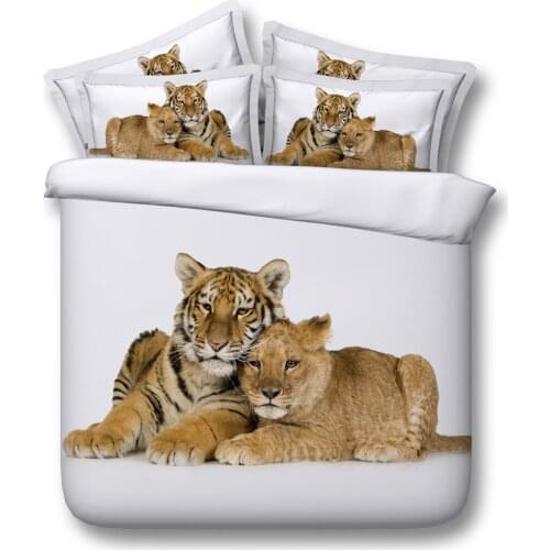 Tiger Decor Duvet Cover Set,Tiger Couple in white background Wild Cats Printed Bedding, 3/4 Pieces Bedding Set with Pillow Shams