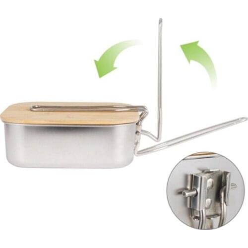 Picnic Hiking Lunch Box With Bamboo Lid For Camping Hiking Outdoor Stainless Steel Bamboo Wooden Lid Bento Box 900 Ml