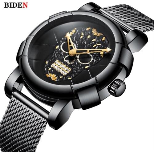 BIDEN Fashion Luxury brand Watches men Stainless Steel Mesh strap Quartz watch Ultra Thin Dial Clock Mens Watches waterproof