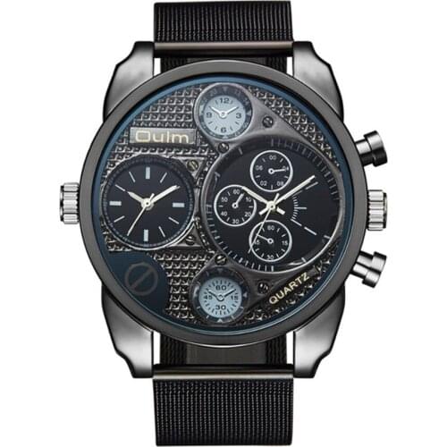 OULM Brand Original Large Dial Army Watches Men Stainless Steel Band Dual Time Zone Casual Quartz Watch Montre Homme de Marque