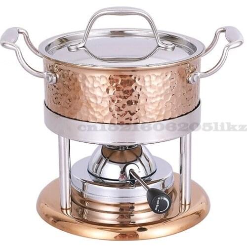 Blue Flame Butane Gas Boiler Set 304 Stainless Steel Single Mini Hot Pot Copper Color Hammer Pattern Mobile Hot Pot Stove