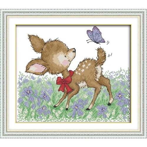Fawn and butterfly cross stitch kit 14ct 11ct count print canvas hand sew cross-stitching embroidery DIY handmade needlework