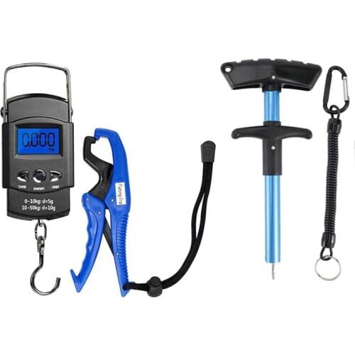Fishing Tool Kit,4 in 1 Handheld Digital Fish Scale,Floating Fish Gripper Fishing Lanyard Fish Hook Remover Combo Kit