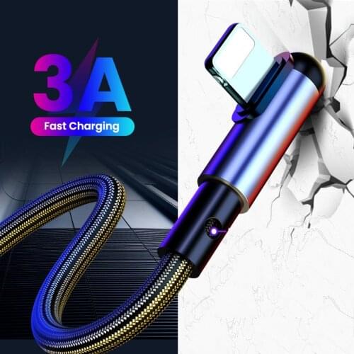 1.2m Nylon USB Data Cable USB A To 8 Pin Kable For iPhone Charger 90 Degree 3A Fast Charging Cord For iPhone 12 11 Pro