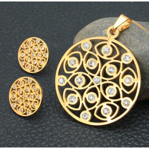 NEW Gold Color Round Fashion stainless Steel Jewelry Pendant Earrings Sets For Women SBJZCRCA