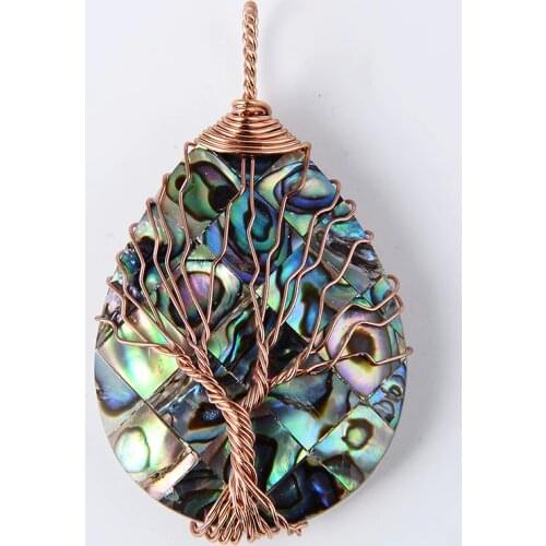 New Fashion Copper Wire Wrapped Water Drop Natural Abalone Shell Pendant Jewelry For Womens Necklace Choker Christmas Gift