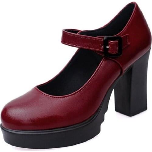 Spring and autumn new solid color high heels thick with waterproof platform buckle T T-type high heels