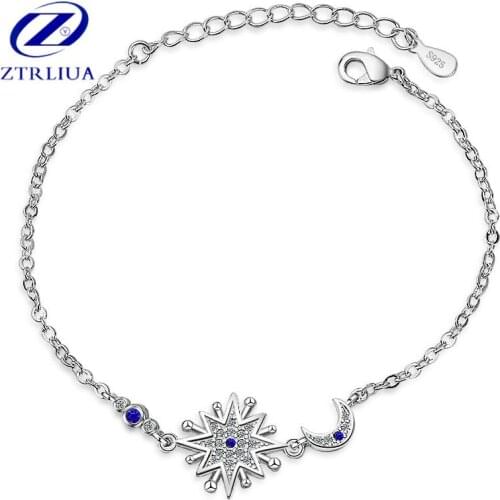New Arrival Exquisite Temperament Sweet Crystal Shiny 925 Sterling Silver Jewelry Personality Moon And Star Bracelets SB88