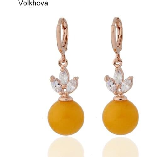 New design round shape beeswax fashion earrings copper AAA zircon 585 Rose gold ladies earrings Jewelry Wedding Gift