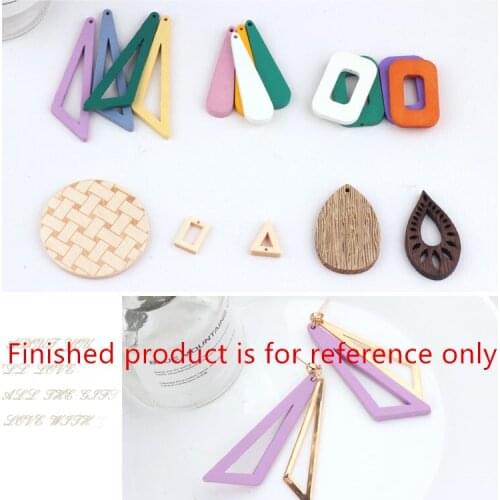 New style 50pcs/lot color printing geometry round/square/triangle/water drop shape wood beads diy jewelry earrings pendants