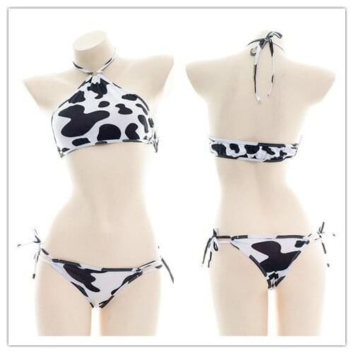 Original cow hanging neck straps strap underwear sexy pajamas bikini Japanese Lolita Girl Sexy Kawaii Pajamas Swimwear Set Women