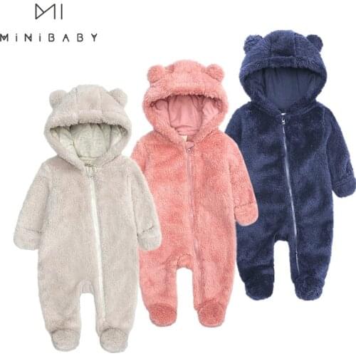 Autumn Baby Boy Clothing 2021 Winter Newborn Warm Rompers For Girls 0-12m Thickened Jumspuits With Hooded Flannel Kids Clothes