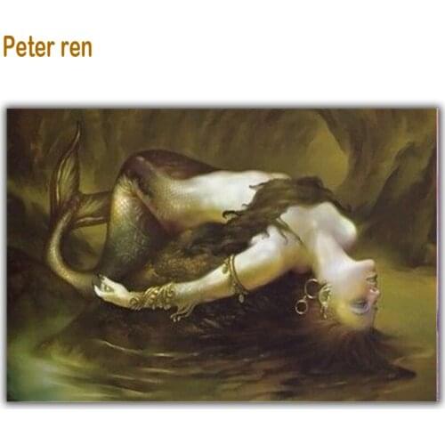 Peter ren diamond painting portrait Round&Square Mosaic Pictures of crystals Full Embroidered with rhinestones "Supine mermaid"