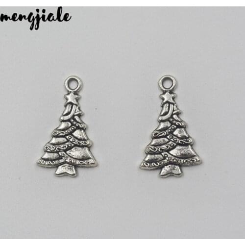 25pcs Antique Silver Charms Christmas Tree pendant for jewelry making 25*14mm