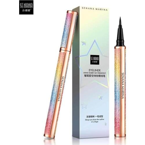 SENANA 4D Starry sky eyeliner waterproof Sweatproof eye liner liquid cosmetics make up Black lasting quick drying Smooth 1PC