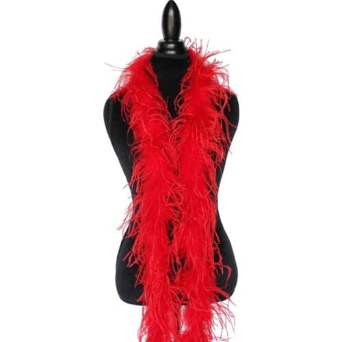 Selling 2M 1strip fluffy Red Ostrich Feather Boa DIY feathers for crafts and Costume/Shaw/Wedding Dancer party decoration plumes