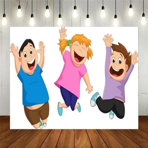 Nitree Photo Studio Props Vinyl Photography Backdrop Kids Birthday Patry Decoration Happy Fat Boy Girl Jumping White Background