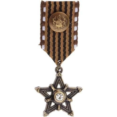 Retro Mens Navy Style Uniform Punk Crystal Star Medal Brooches Badge Brooch Fashion Jewelry