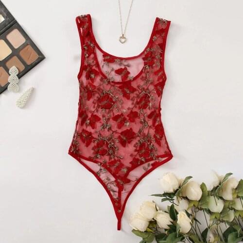 Sexy Teddy Bodysuit Women Lace Embroidery Jumpsuit Perspective Sex Suit Erotic Costumes Temptation Underwear Sleepwear