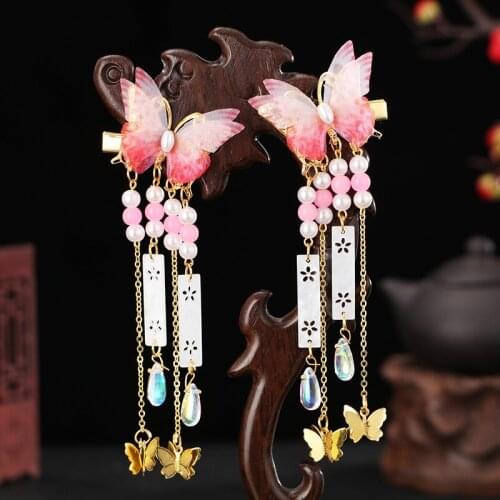 Antiquity headdress butterfly tassel step shake hair accessories hairpin clip costume Han Chinese accessories for girls