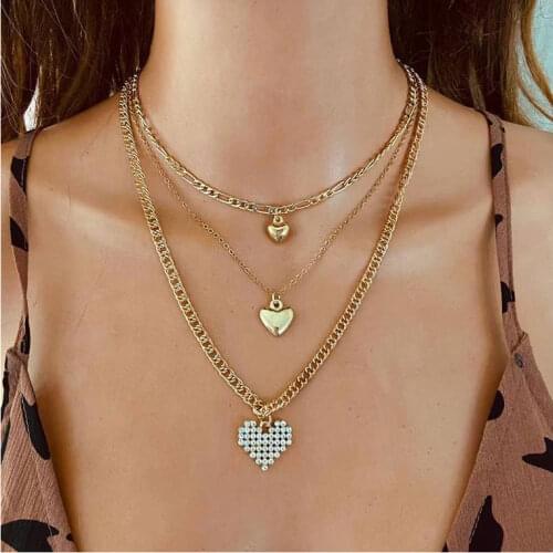 HaHaGirl Vintage Thick Chain Heart Necklace For Women Bohemian Punk Metal Multi-Layer Choker Necklace Fashion Punk Jewelry
