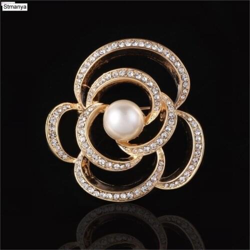 Pearl Flower Brooch Alloy Crystal Pearl Brooch Rose Flower brooch Pin Jewelry For Mother and Lover Best Gift H15043