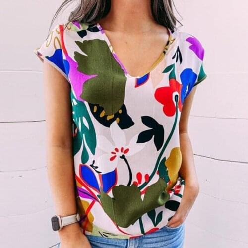 Graphic T-Shirts Women Summer 3D Flower Print V-Neck Short Sleeve Tee Shirts Casual Loose Oversized T-Shirt Top Plus Size