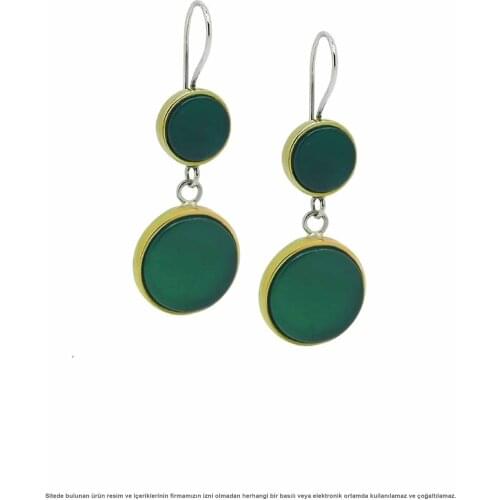 Silver Round Green Agate Stone Women Earrings