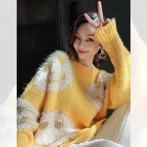 Diamond Plush Female Sweater 2021 New Autumn Winter Loose O-neck Knitted Jumpers Thick Full Sleeve Casual Women Pullovers Top