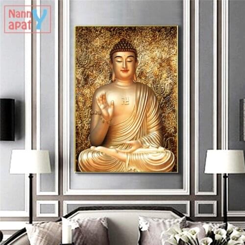 Gold Buddha Canvas Painting 1 Piece Large Size Printed Poster Wall Art Picture Buddha Painting for Living Room Modern Home Decor