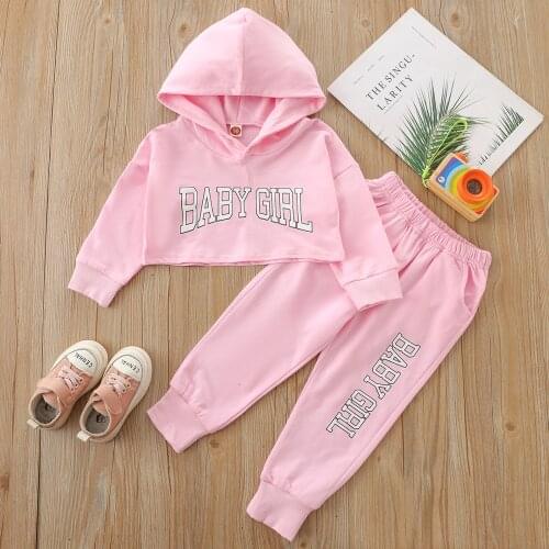 2Pcs Toddler Girls Clothes Set Long Sleeve Letter Print Cropped Hoodie Pants Set комплекты одежды Baby Clothing