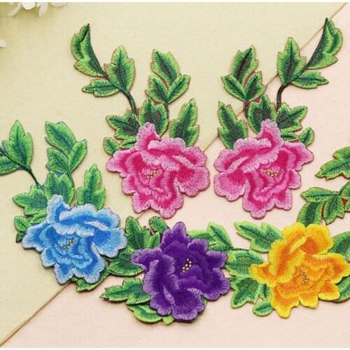 20 pieces 19.5cm*9cm Exquisite ethnic Big Peony Embroidered Patch Sticker Performance Garment Accessories Applique Accessories