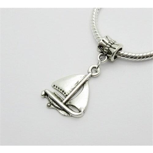 New 20pcs Sailboat Charm Big Hole Bead European Pendant Fit For Pandora Style Bracelets Necklace DIY Metal Jewelry Making