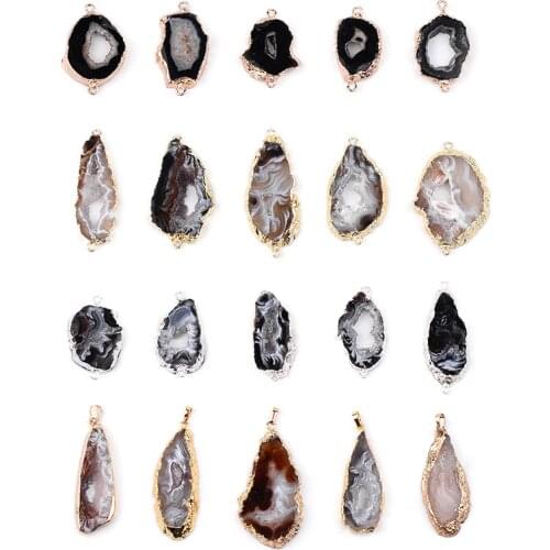 3 Pcs/Pack Natural Geode Druzy Pendant Gold Silver Color Wrapped Connector Crystal Agates Charm Pendant For Jewelry Making AP001