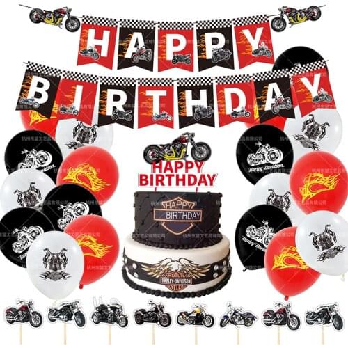 46Pcs/set Motorcycle Themed Birthday Balloons Cake Toppers Birthday Banner Motorcycle Ballons for Baby Shower Birthday Party Dec