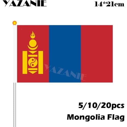YAZANIE 14*21cm 5/10/20pcs Mongolia Hand Waver Polyester Flag with Hand Held Stick Cloth World Countries Flag Hand National Flag
